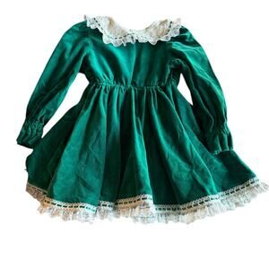 Vintage Handmade Green Velvet Embroidered Holiday Dress Toddler Girls 3T–4T